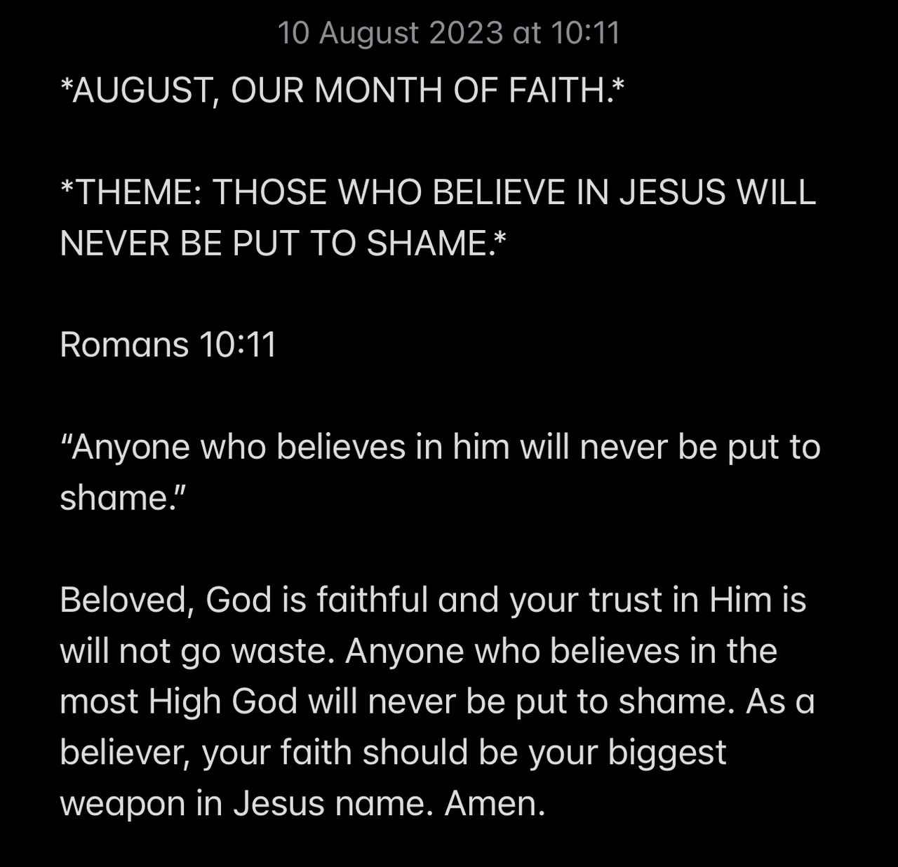 THOSE WHO BELIEVE IN JESUS WILL NEVER BE PUT TO SHAME.