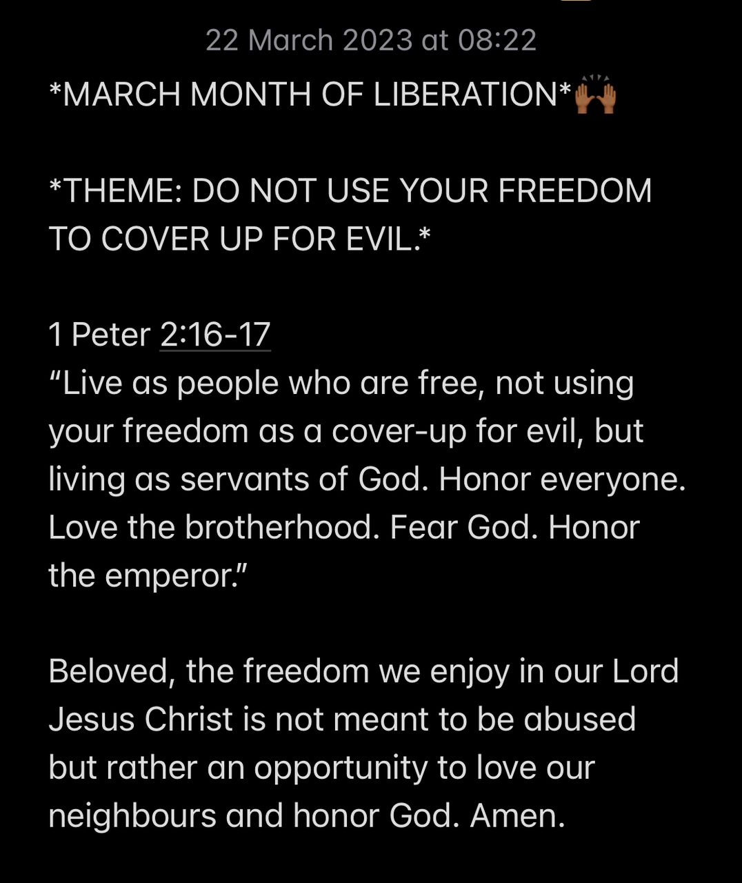 DO NOT USE YOUR FREEDOM TO COVER UP FOR EVIL.