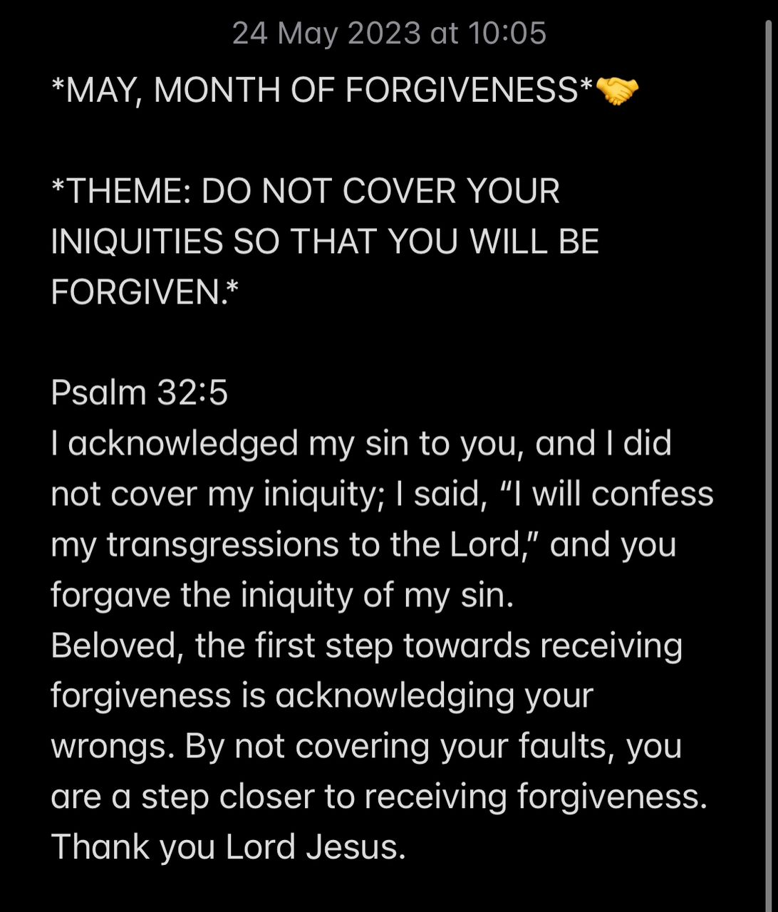DO NOT COVER YOUR SINS AND BE FORGIVEN.