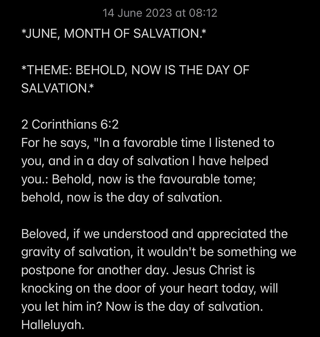 NOW IS THE DAY OF SALVATION