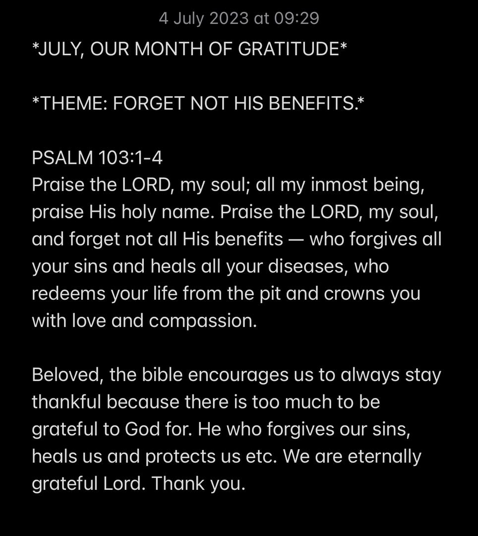 FORGET NOT HIS BENEFITS.