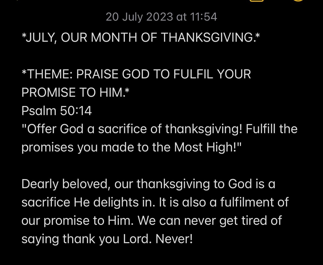 PRAISE GOD TO FULFIL YOUR PROMISE TO HIM.